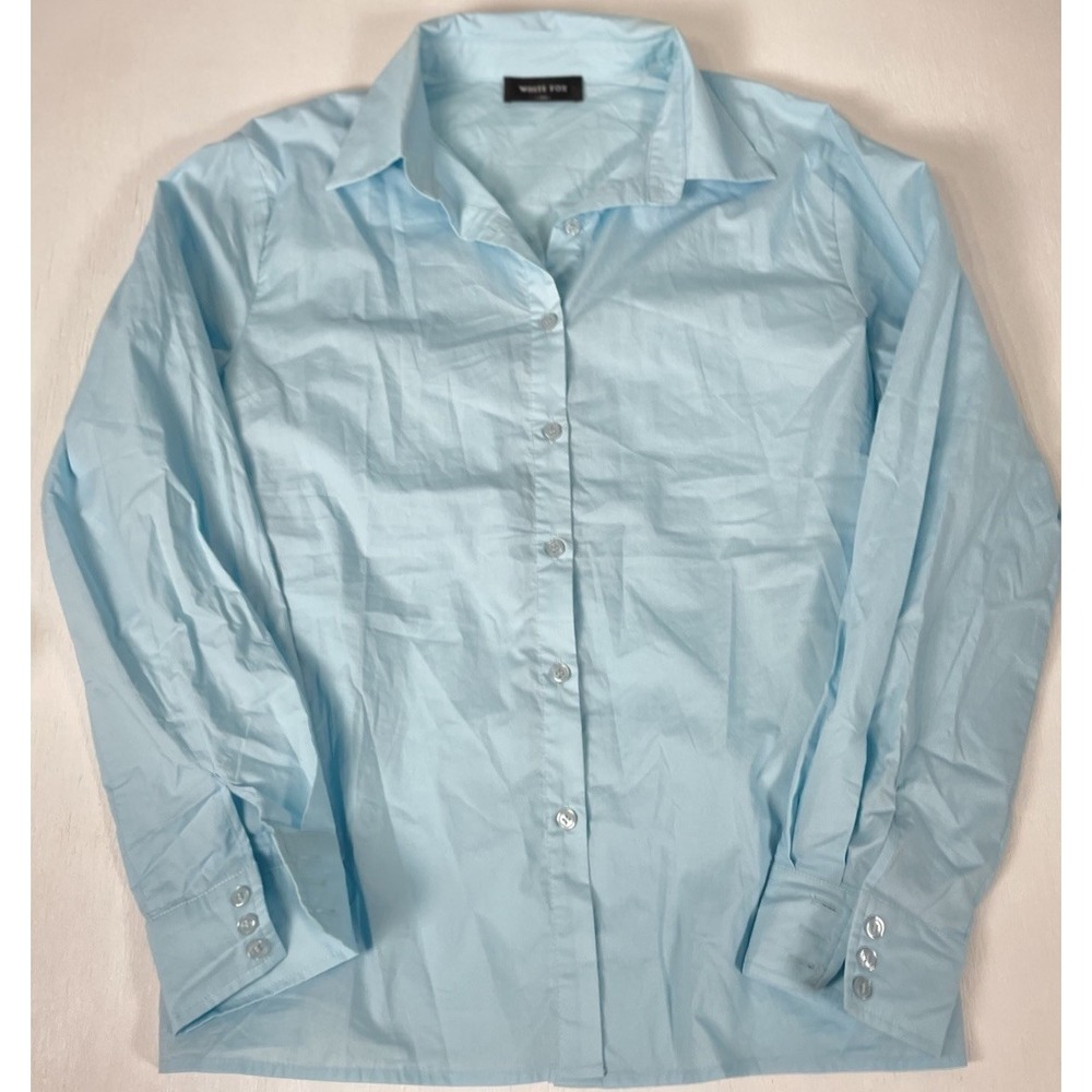 White Fox feeling is mutual Powder blue shirt Size XS Long Sleeve Tie Back Fit
